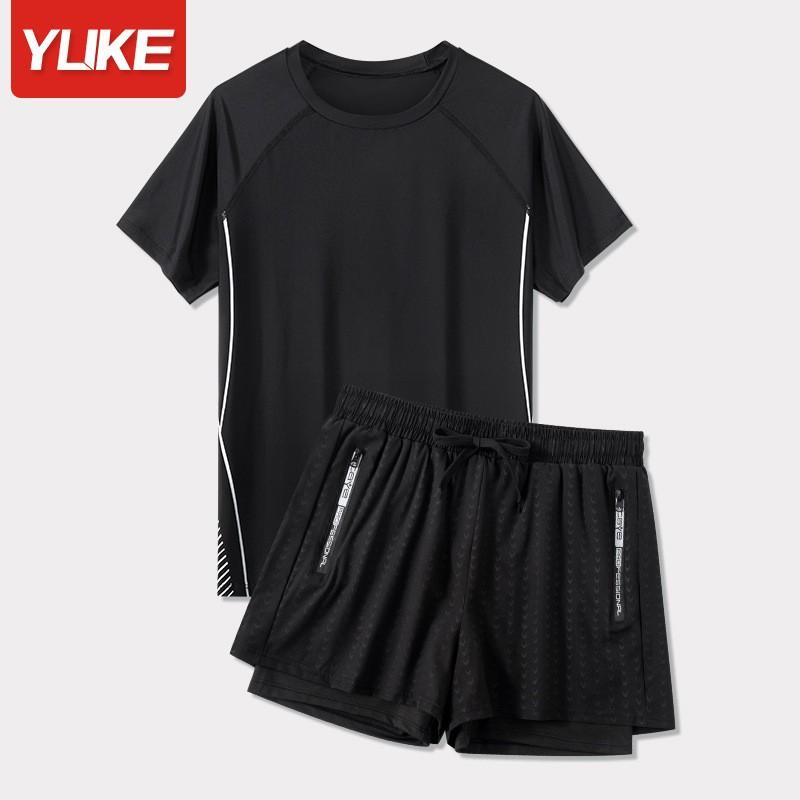 水着 男性用 5分丈 スイムパンツ ラッシュガード セットアップ UVカット 紫外線対策 日焼け防止 伸縮性 ポリエステル 海水浴 プール スイミング グレー ブラック ネイビー L XL 2XL 3XL 4XL