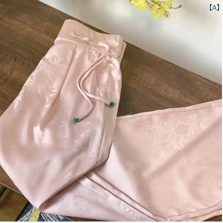 パンツ レディース ワイドパンツ 春夏 高見え ゆったり 落ち感 ストレート スラックス イージーパンツ ウエストゴム ピンク 黄緑 グリーン ブラック S M L XL