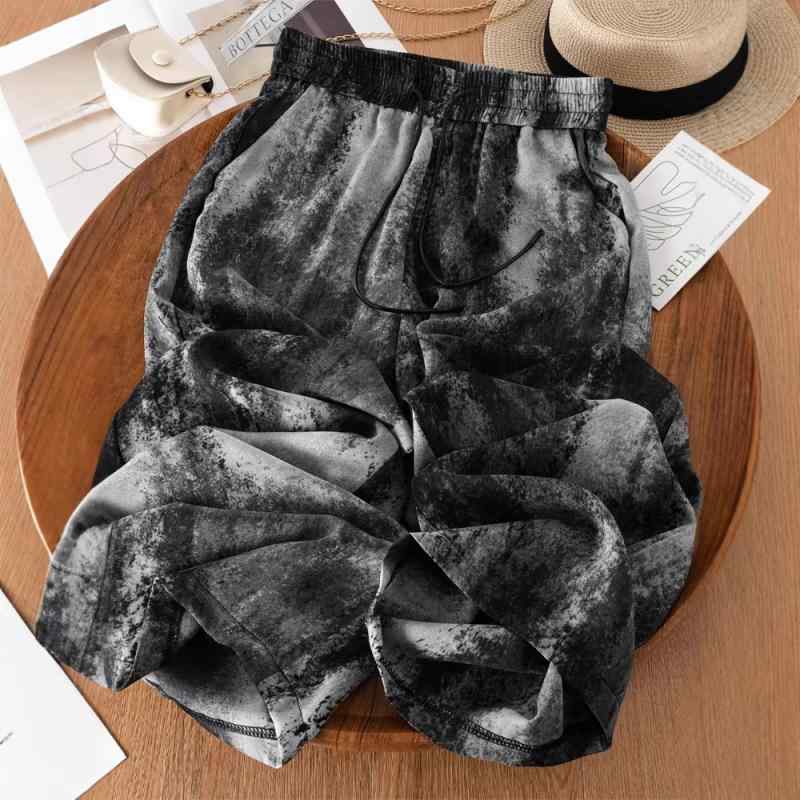 ズボン下 レディース 水墨画柄 高押し出し ワイドレッグパンツ 春夏 薄っぺら 繻子 刷り上げる 引っ切り無いズボン下 ゆったり 高身たけ 表現スタイル引き上げる 美脚 当たること冷感 冷やりとした 伸び伸びする 普段使い