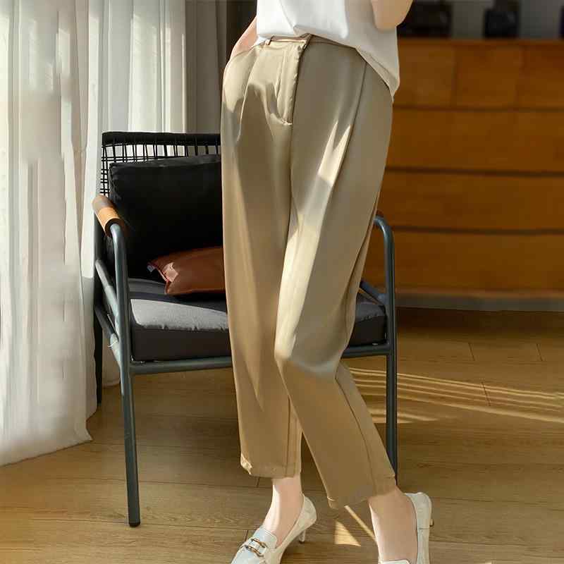 パンツ レディース 9分丈パンツ 桑蚕糸 ポリエステル 高見えパンツ ストレートパンツ 高腰 接触冷感 美脚パンツ 通勤 オフィス カジュアル きれいめ 上品 薄手 春夏 ホワイト系 ベージュ系 カーキ系 ブルー系 ブラック M L XL XXL