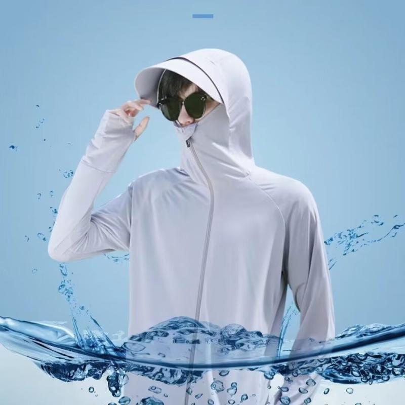 ジャケット 男性用 薄手 接触冷感 UVカット 紫外線対策 釣り ウェア アウトドア トップス ポリエステル 春夏 深灰色 浅灰色 深青色 浅青色 白色