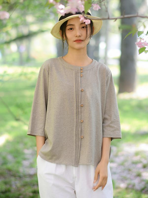 カーディガン レディース 新中式 麻混ニット トップス 女性用 7分袖 薄手 羽織もの 春夏 文芸風 快適 普段使い リラックスウェア 春芽グリーン 浅香米 云灰