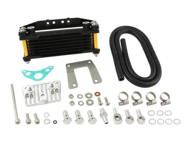 SHIFTUP（シフトアップ）モンキー／ゴリラ　オイルクーラーKIT　コア8段　ヘッドボトムマウント　取り出し付き｜ブラックコア/ゴールドパイプ｜215247-64｜eネット通販
