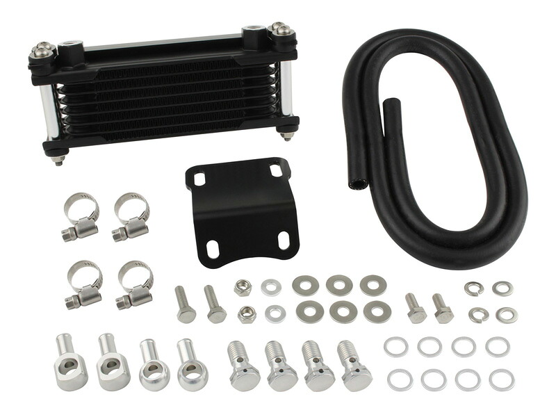 SHIFTUP（シフトアップ）モンキー／ゴリラ　オイルクーラーKIT　コア8段　ヘッドライトボトムマウント　取り出し付き｜ブラックコア/シルバーパイプ｜215248-63｜eネット通販