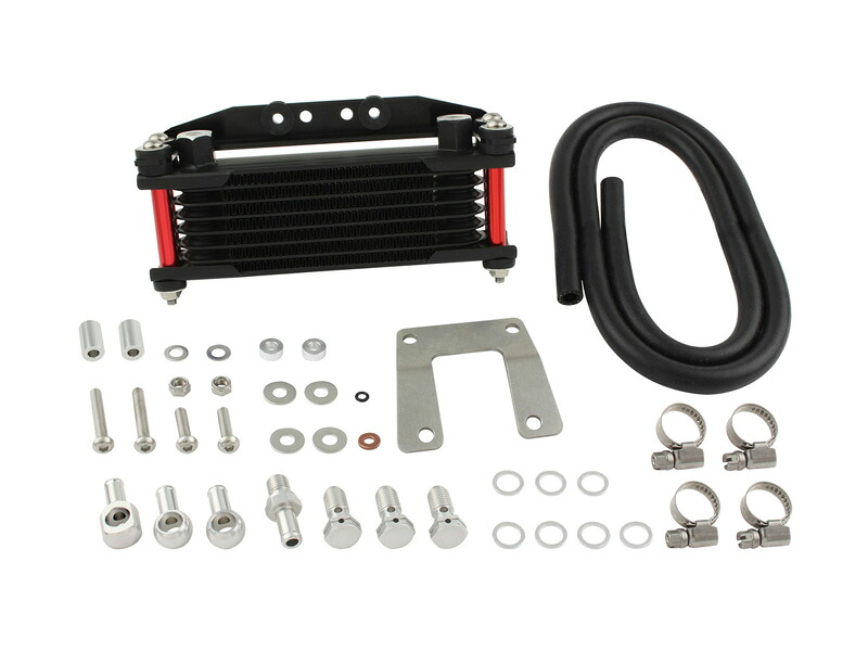 SHIFTUP(シフトアップ)カブ ( Cub ) オイルクーラーKIT コア8段 ヘッドボトムマウント 取り出し無し|ブラックコア/レッドパイプ|916247-62|eネット通販