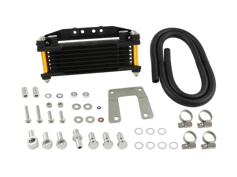 SHIFTUP（シフトアップ）カブ ( Cub )　オイルクーラーKIT　コア8段　ヘッドボトムマウント　取り出し無し｜ブラックコア/ゴールドパイプ｜916247-64｜eネット通販