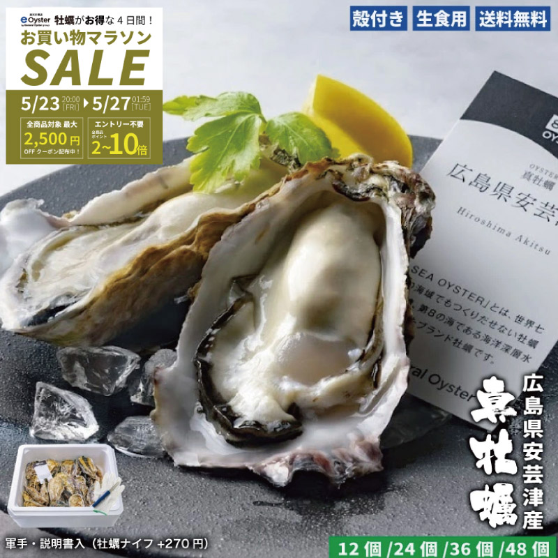 生食用 殻付き 真牡蠣 広島県 安芸津産【12個/24個/24個/48個】特許取得済 海洋深層水で浄化された安心・安全な生牡蠣 【軍手・説明書入（牡蠣ナイフ+270円）】おうちでオイスターバー 冷蔵 牡蛎