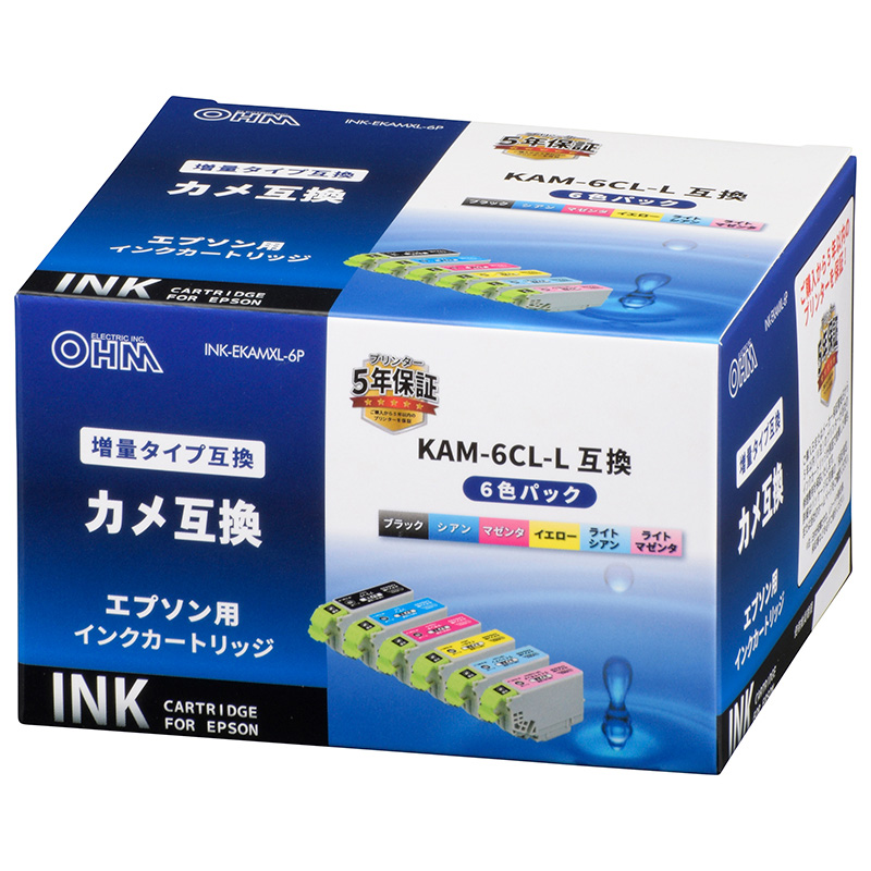 楽天市場 エプソン互換インク カメ 6色パック 増量タイプ Ink Ekamxl 6p 01 38 オーム電機 E プライス