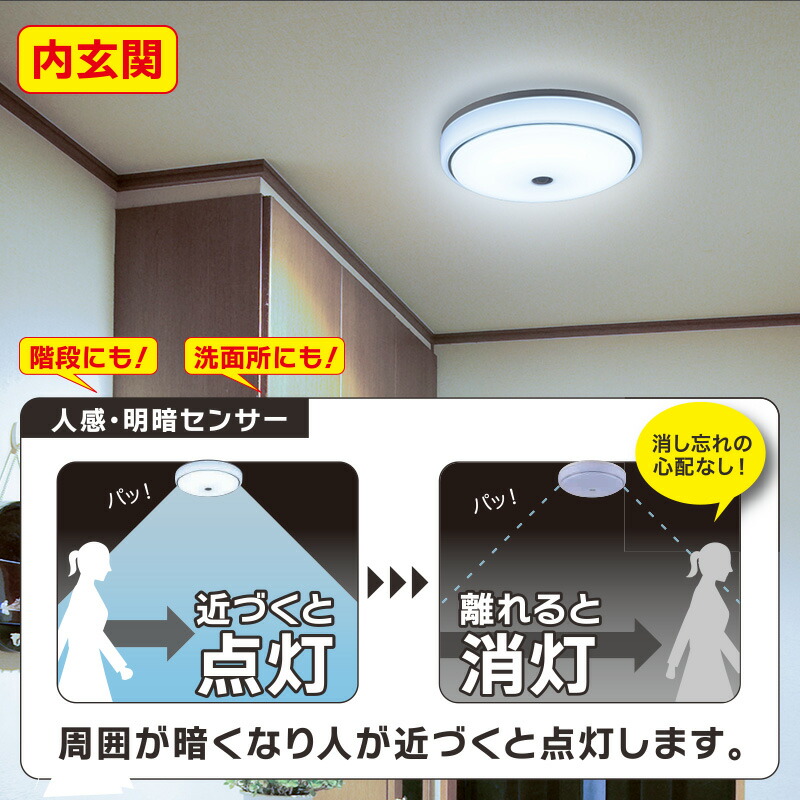 【楽天市場】LED内玄関灯 内玄関 センサーライト シーリングライト 玄関 照明 人感センサー LED 内 ミニ センサー 昼光色 明暗