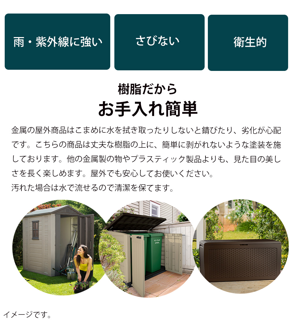 屋外収納ストッカー 屋外収納庫 屋外物置 収納ボックス 収納庫 ストレージ ゴミ置き場 物置 コンテナボックス 樹脂製 プラスチック 自転車収納 ダストストッカー ゴミ箱 分別 おしゃれ 海外風 大きい 大型 大容量 ベランダ 収納 庭 玄関 雨 水に強い 庭