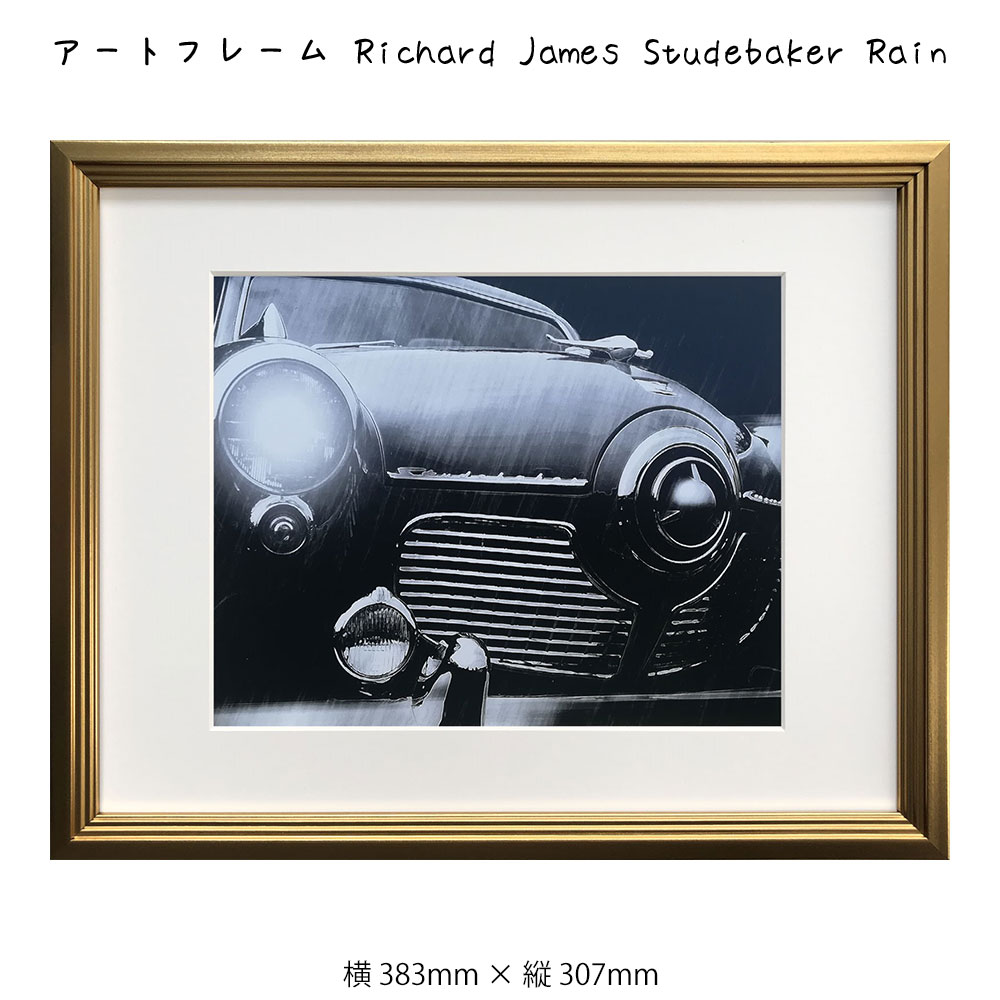 アートフレーム Richard James Studebaker Rain リチャード ジャームス 絵画 絵 壁掛け 壁飾り 写真 アートポスター 白黒 モノクロ モノトーン ゴールド 383×307mm インテリア おしゃれ フレーム付き 額縁 額入り モダン アート 色彩 スタイリッシュ レトロ ビン