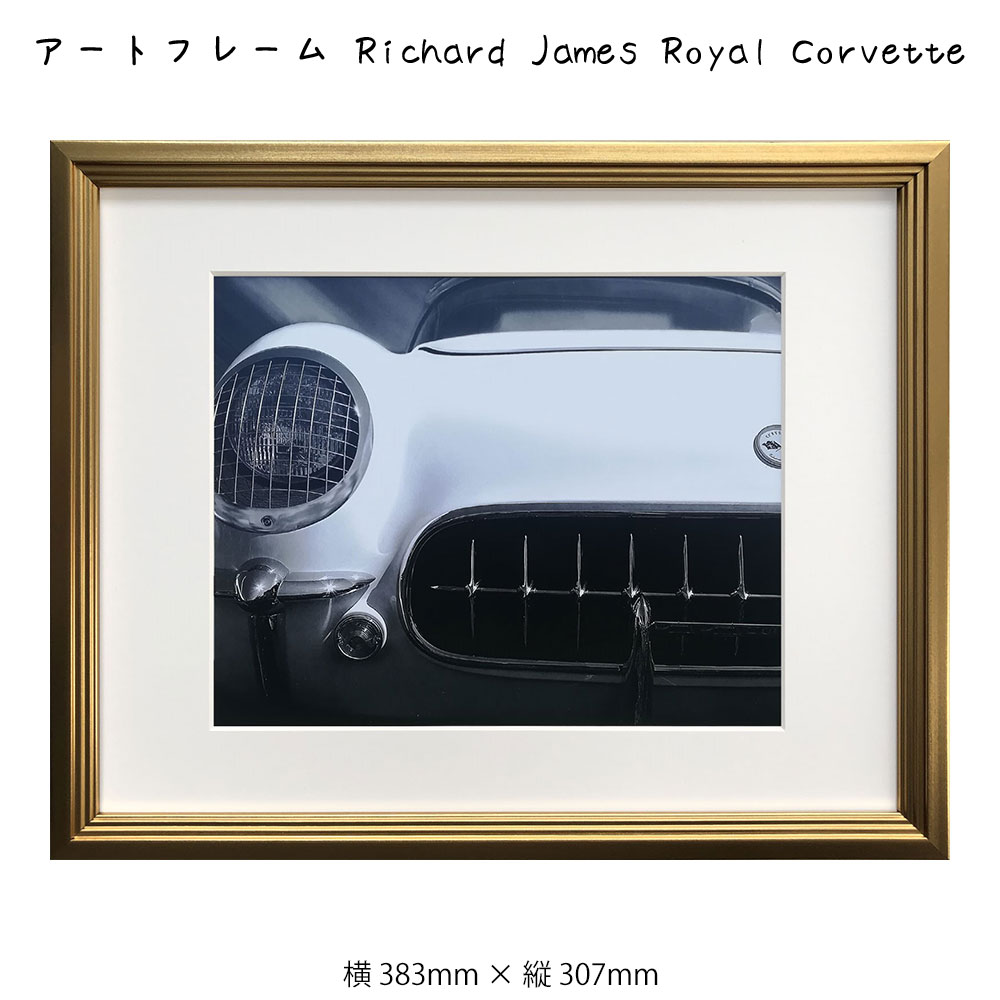 アートフレーム Richard James  Corvette リチャード ジャームス 絵画 絵 壁掛け 壁飾り 写真 アートポスター 白黒 モノクロ モノトーン ゴールド 383×307mm インテリア おしゃれ フレーム付き 額縁 額入り モダン アート 色彩 スタイリッシュ レトロ ビンテ