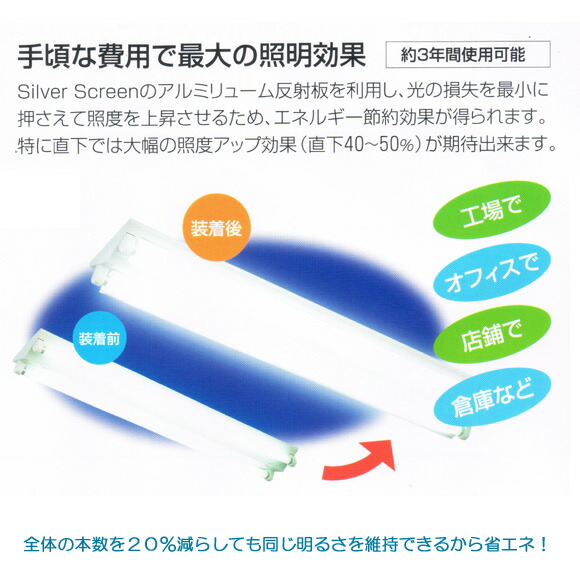 楽天市場 シルバースクリーン 40w用 50枚セット 蛍光灯カバー 反射板 省エネ 節電 エネルギー節約 照度アップ 明るさアップ オフィス 工場 倉庫 店舗 学校 破損防止 飛散防止 地震対策 Uvカット エコ Eco プリズム