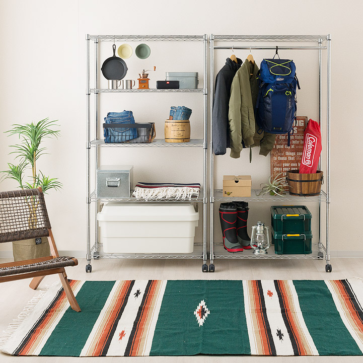 ハンガーラック ワードローブ スチールラック 衣類収納 棚付き キャスター付 2台セット】 ハンガーラック スチールラック ワードローブ 高耐荷重