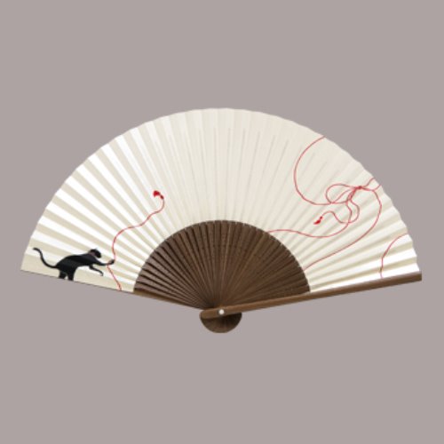 高級絵付扇子(紳士用) パール地 猫 まとめ買い5本|カレンダー販売のいい暦店