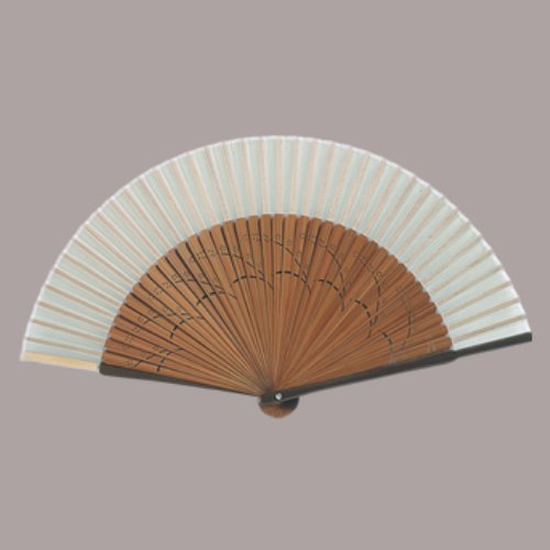 絹貼扇子 中短地模様彫(ベージュ) まとめ買い10本