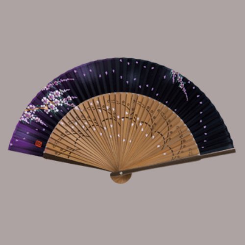 手描絹貼扇子 紺地　さくら まとめ買い5本｜カレンダー販売のいい暦店