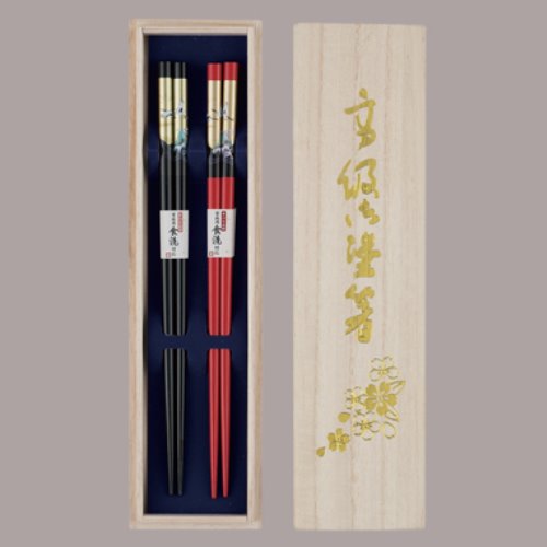 二本組塗箸高級桐箱入り 金鶴　2膳桐箱入り まとめ買い10本