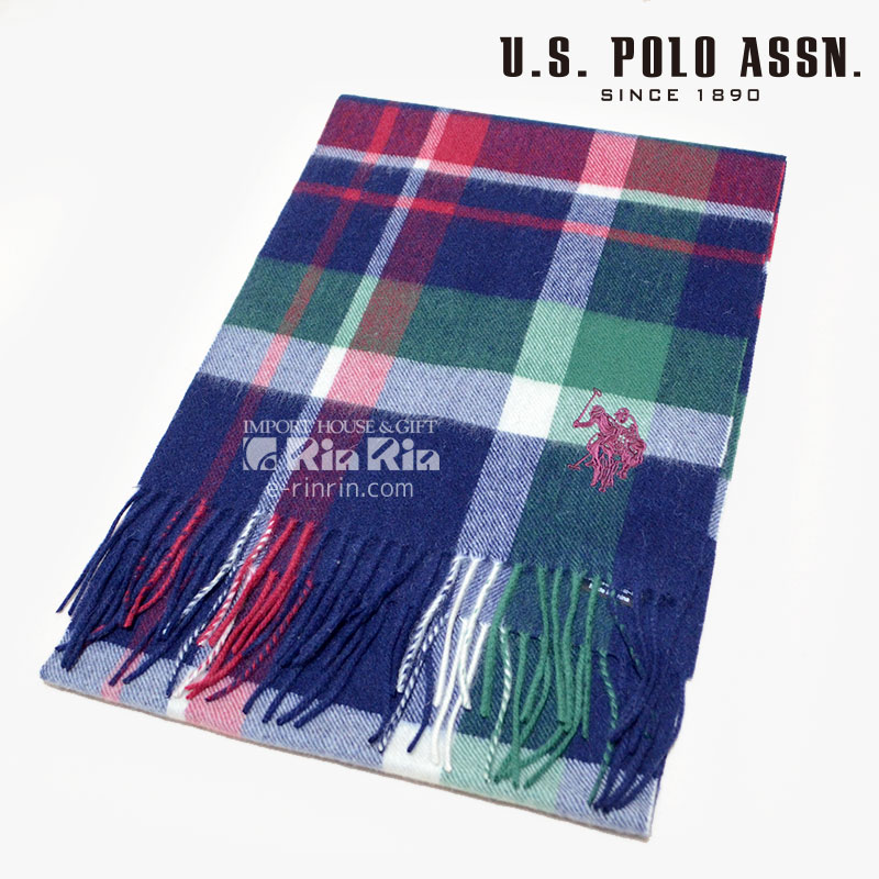 US POLO マフラー 男女兼用 17AW ウール100％ USPA-2003 745922 NAVY×GREEN 【新品・正規品・送料無料】 ギフト