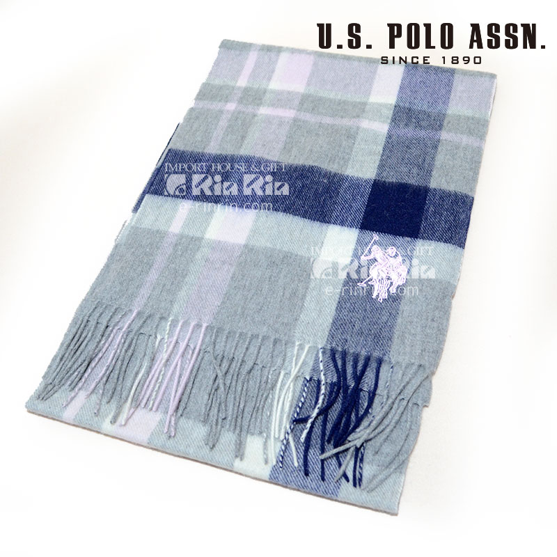 US POLO マフラー 男女兼用 17AW ウール100% USPA-2003 745925 GRAY×NAVY 【新品・正規品・送料無料】 ギフト