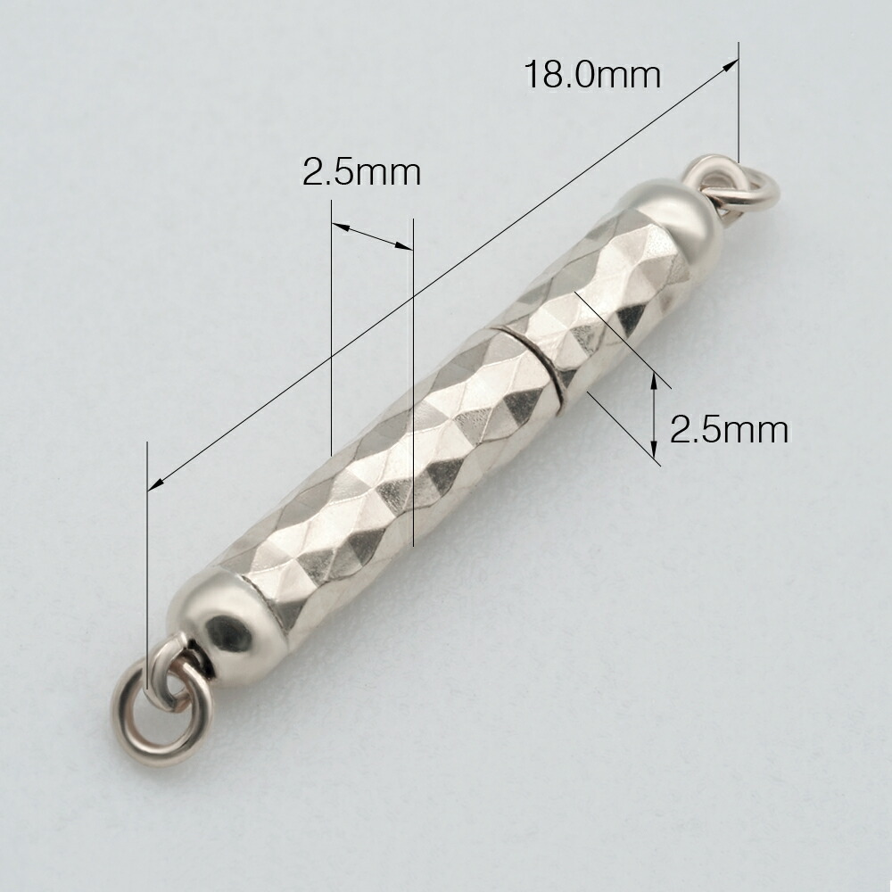 卸売り 留め具 18金 ホワイトゴールド マグネット式筒型クラスプ 縦18.0mm 横2.5mm 手芸用品 金具 飾り パーツ 部品 K18WG  k18 18k 貴金属 fucoa.cl