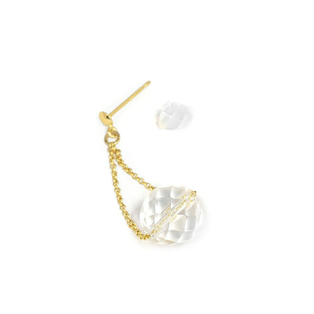 【バラ売り/1個】 ピアス 18金 イエローゴールド 天然石 水晶のスタッドピアス 直径10.0mm|K18YG k18 18k パワーストーン 貴金属 ジュエリー レディース メンズ|ジュエリー&ネックレス RUBBY