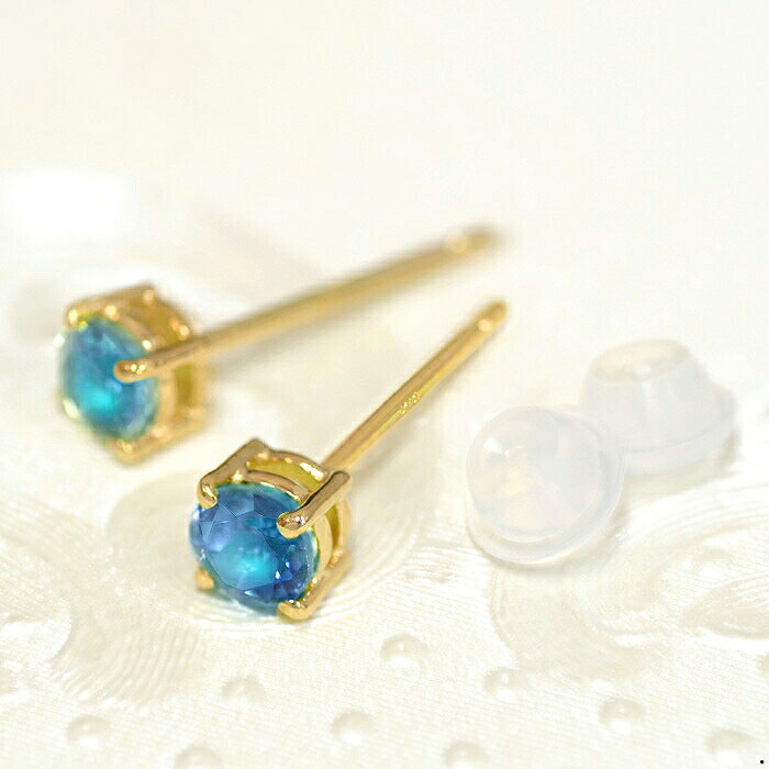 【バラ売り/1個】 ピアス 18金 イエローゴールド 天然石 ブルートパーズのスタッドピアス 直径4.0mm|K18YG k18 18k パワーストーン 貴金属 ジュエリー レディース メンズ|ジュエリー&ネックレス RUBBY