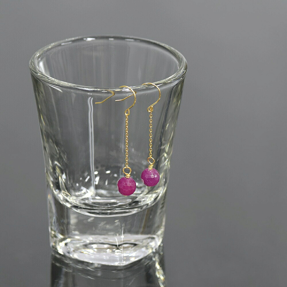 【バラ売り/1個】 ピアス 18金 イエローゴールド 天然石 ルビーのフックピアス 直径6.0mm｜K18YG k18 18k パワーストーン 貴金属 ジュエリー レディース メンズ