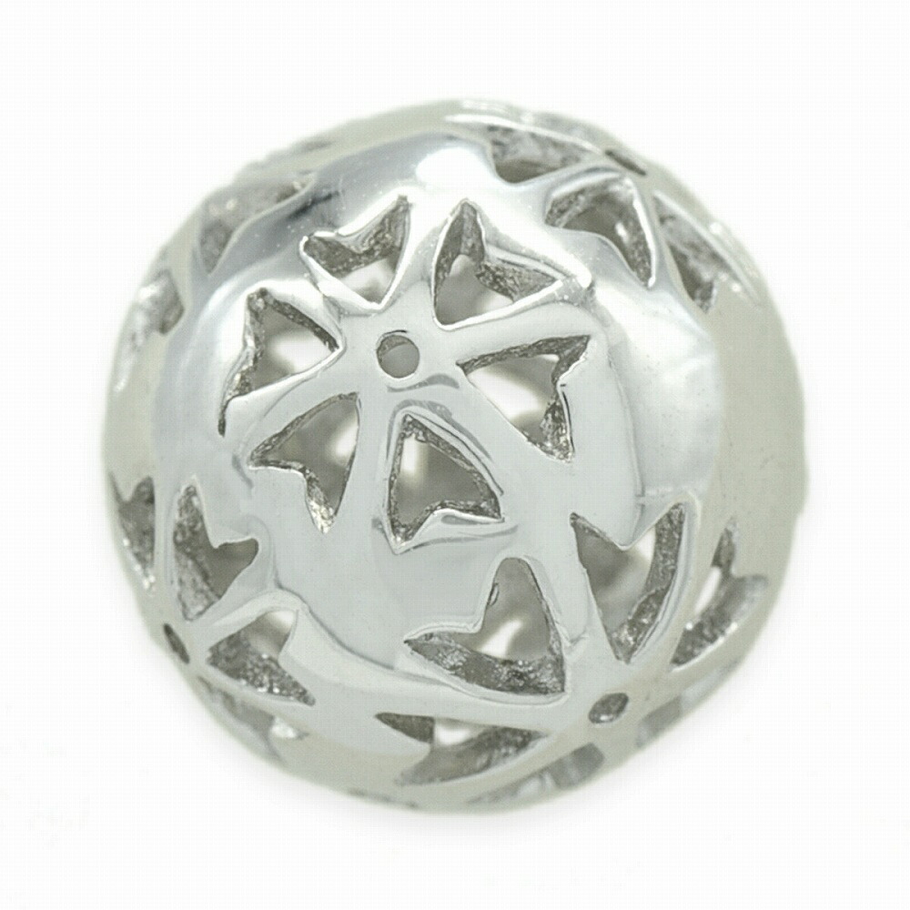 【1個売り】 ビーズパーツ PT900 プラチナ ボール玉 花柄透かし模様入り 外径15.0mm 高さ15.0mm 穴径0.7mm スペーサー 丸玉 直径｜手芸用品 金具 飾り パーツ 部品 900pt 貴金属｜ジュエリー＆ネックレス RUBBY