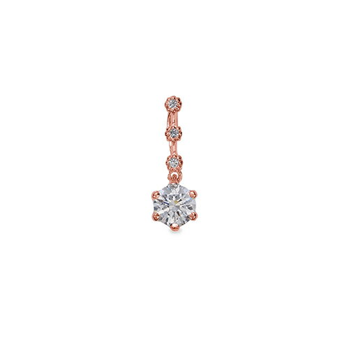 ペンダントトップ 18金 ピンクゴールド 天然石 メレが並んだスティックペンダント 主石の直径約5.2mm 六本爪留め ペンダントヘッドのみ｜K18PG k18 18k 貴金属 ジュエリー レディース メンズ