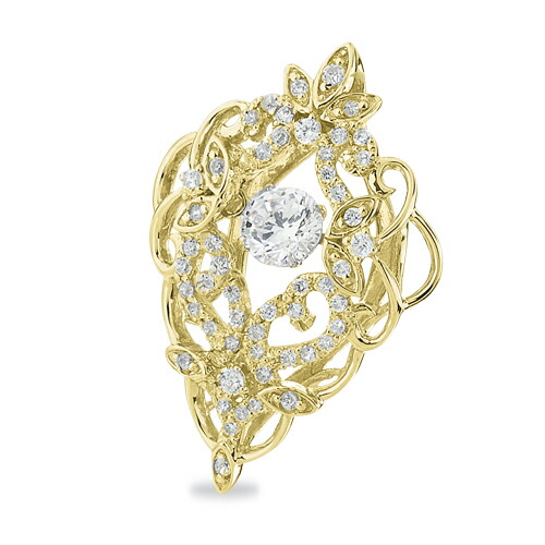 ペンダントトップ 18金 イエローゴールド 天然石 スパイラルラインにメレが並んだ一粒ペンダント 主石の直径約3.8mm 四本爪留め