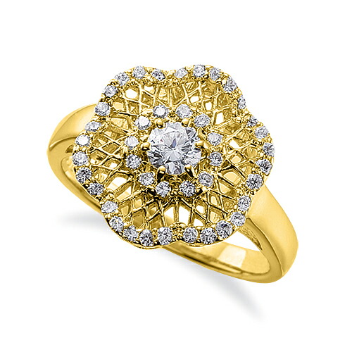 指輪 18金 イエローゴールド 天然石 ゴージャスな花モチーフの取り巻きリング 主石の直径約3.8mm 六本爪留め｜K18YG k18 18k 貴金属 ジュエリー レディース メンズ｜ジュエリー＆ネックレス RUBBY