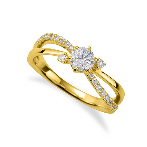 指輪 18金 イエローゴールド 天然石 サイドストーンリング 主石の直径約4.4mm ウェーブ 割り腕 六本爪留め｜K18YG k18 18k 貴金属 ジュエリー レディース メンズ｜ジュエリー＆ネックレス RUBBY