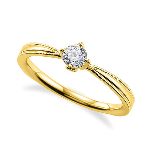 指輪 18金 イエローゴールド 天然石 両端ミル打ちの一粒リング 主石の直径約4.4mm ソリティア しぼり腕 四本爪留め|K18YG k18 18k 貴金属 ジュエリー レディース メンズ