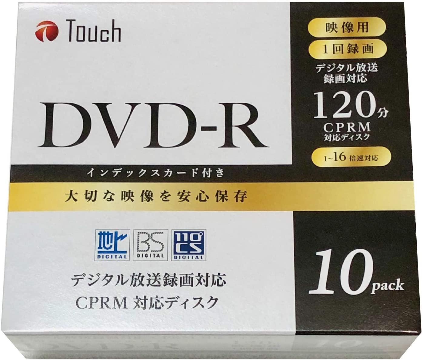 市場】Touch(E-セレクト) DVD-R CPRM 16倍速 120分 デジタル放送 対応 ディスク ワイド ホワイトプリンタブル 10枚・大手メーカー同工場製  安心の一年保証：EセレクトShop市場店