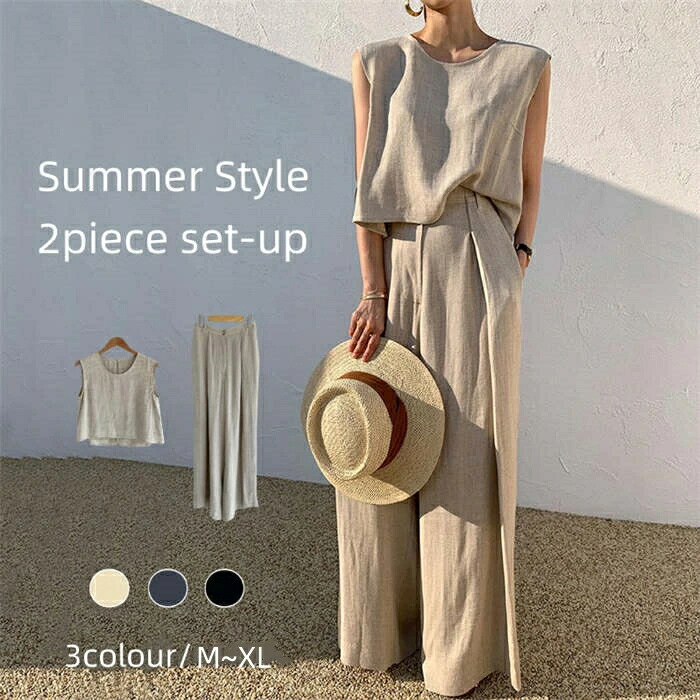 楽天市場】レディース セットアップ ノースリーブ ブラウス ワイド