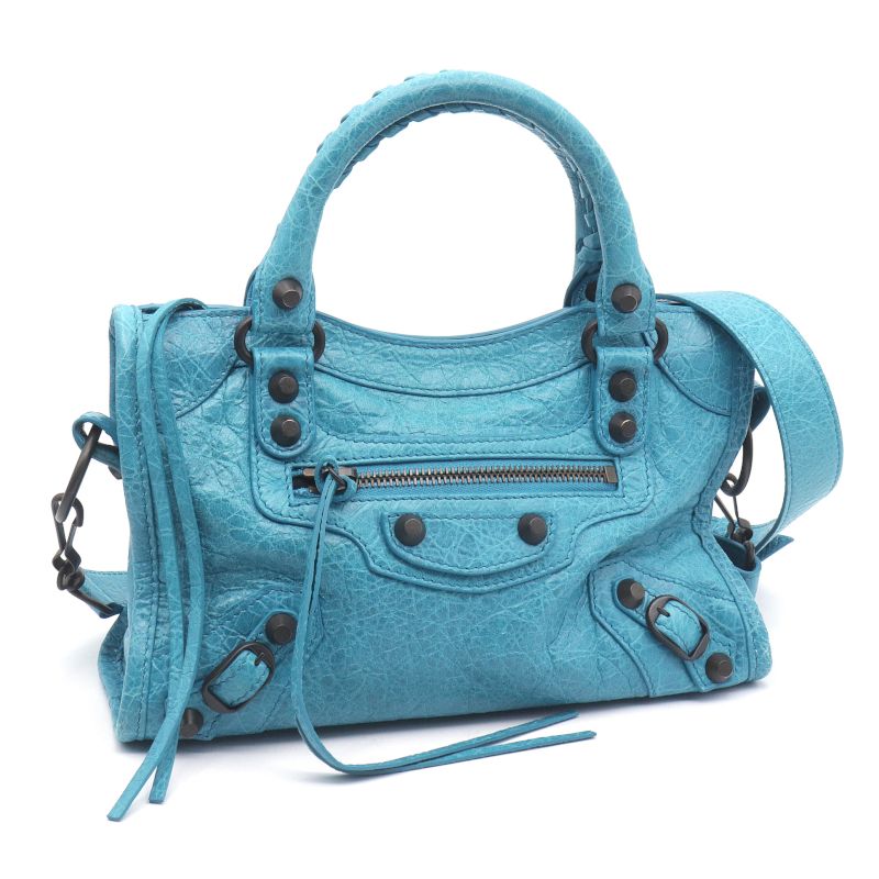 [Return OK] Balenciaga City Bag Mini 8063952ABEK2910 Leather Handbag 2WAY Bag Turquoise Blue Light Blue [Used] [Free Shipping]