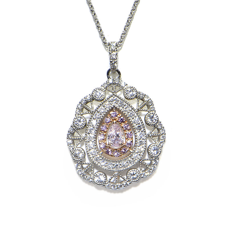 [返品OK] 0.154ct天然ピンクダイヤモンドネックレス Pt950 Pt850 0.44ct天然ダイヤモンド ペアシェイプカット 雫型 プラチナ 地金5.9g 【中古】【送料無料】