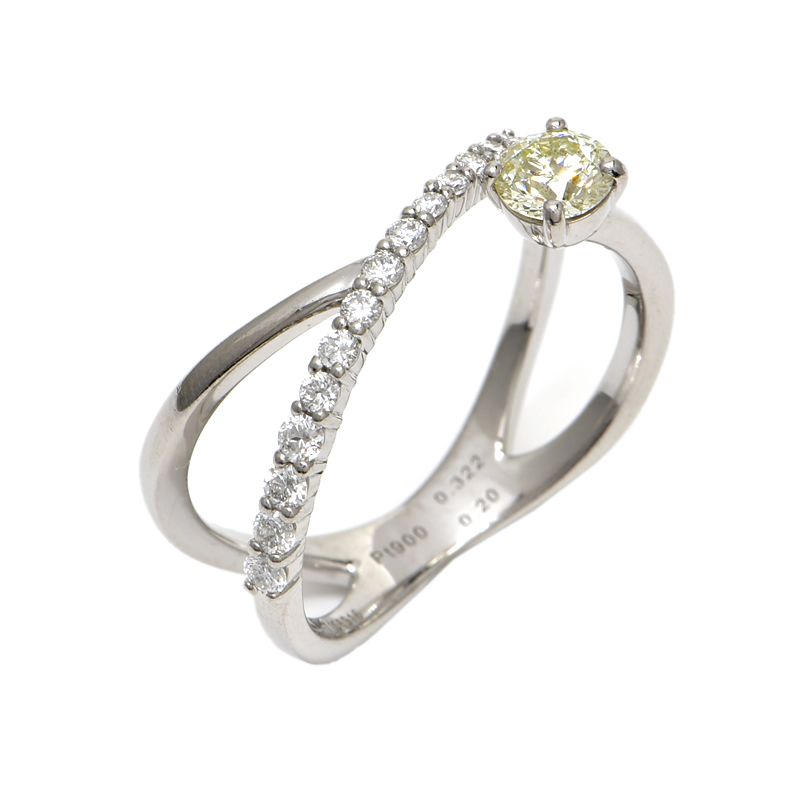 [返品OK] 0.322ct/0.2ct天然ダイヤモンド リング 13号 Pt900 クロスデザイン Xデザイン パヴェ ダイヤ 交差 X字 プラチナ 地金4.7g 【中古】【送料無料】｜コレクションシバ
