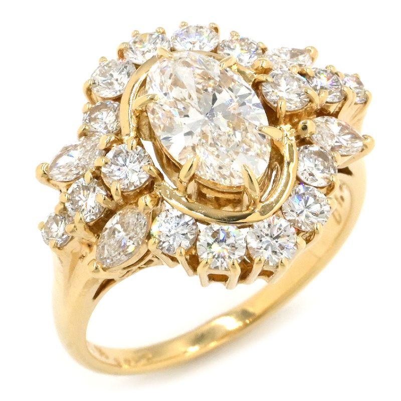 [返品OK] ミキモト 1.21ct/1.43ctダイヤモンドリング 15号 K18YG ダイヤ マーキスカット フラワー 18金 イエローゴールド 地金6.4g 【中古】【送料無料】｜コレクションシバ
