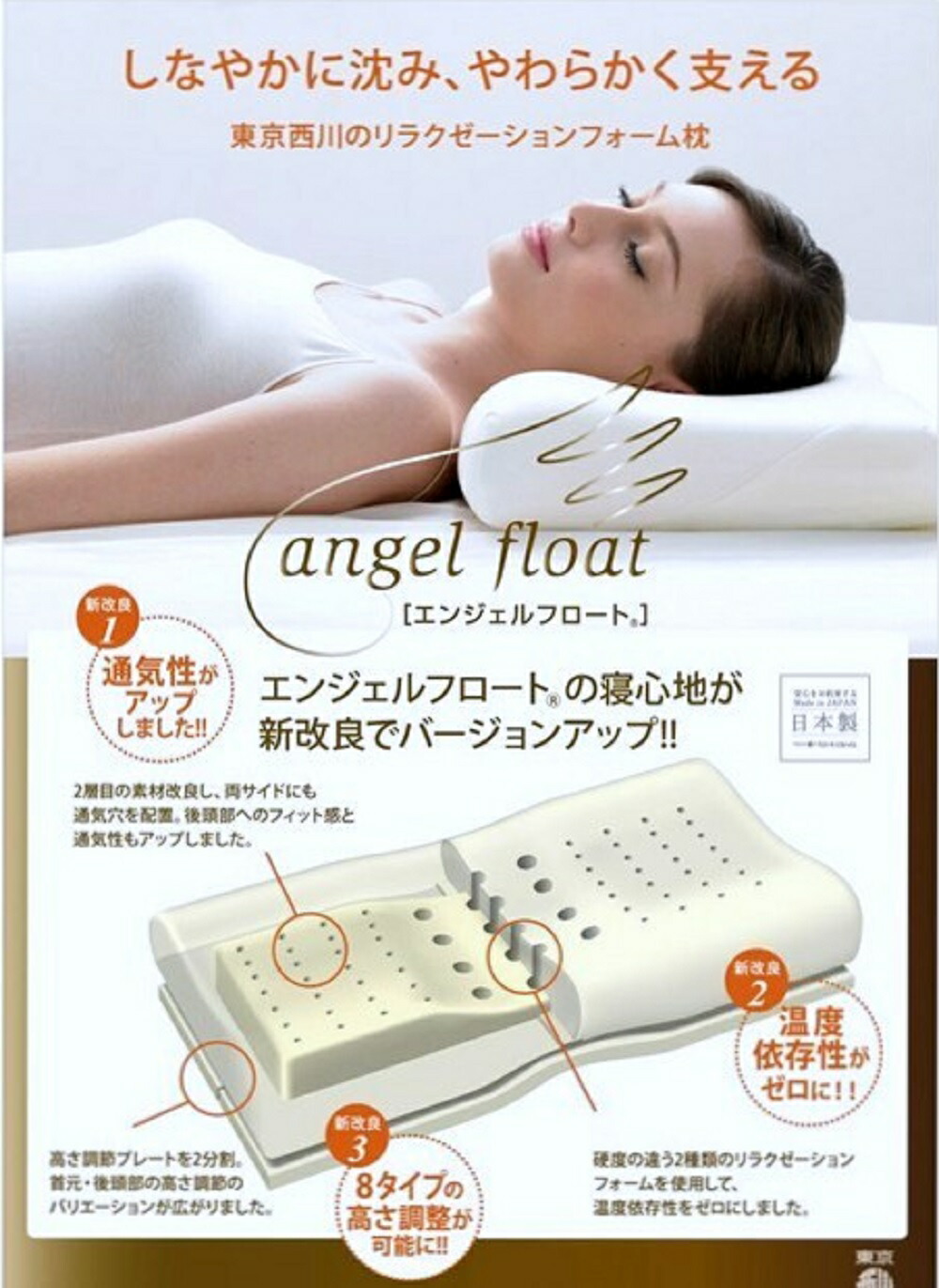 楽天市場】西川 エンジェルフロート 枕+専用替えカバー セット 日本製