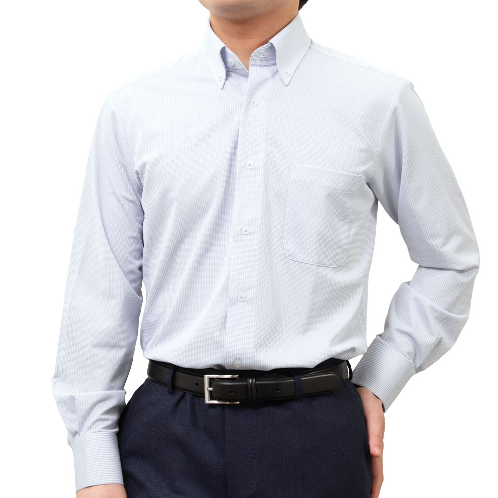 メンズ ワイシャツ ノンアイロン 長袖 ブルー ストレッチ 形態安定 ボタンダウン レギュラーフィット ニットシャツ 吸汗速乾 ビジネス IFMC. イフミック 血行促進 裄詰め不可 2604ft DF2604