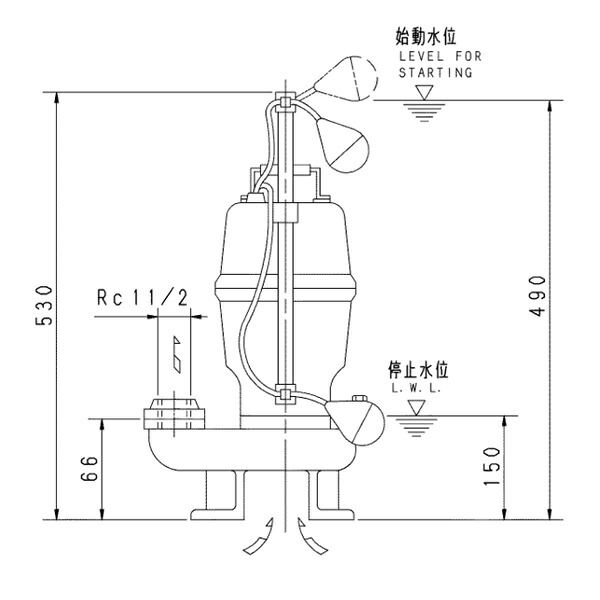 荏原 エバラ 【40DVSA5.25B】 雑水抜き揚水機 三相 0.25kW 2極 50サイクル 原動機駆動動力 自動小銃形
