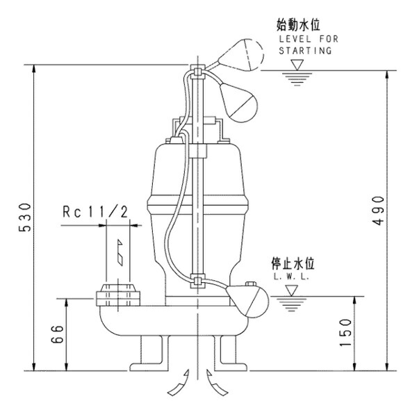 荏原 エバラ 【40DVSA5.25SB】 雑水抜き揚水機 単相 0.25kW 2極 50サイクル 原動機駆動動力 自動小銃形