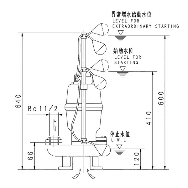 荏原 エバラ 【40DVSJ5.25SB】 雑水抜き揚水機 単相 0.25kW 2極 50サイクル 原動機駆動動力 自動小銃代わり代わり形