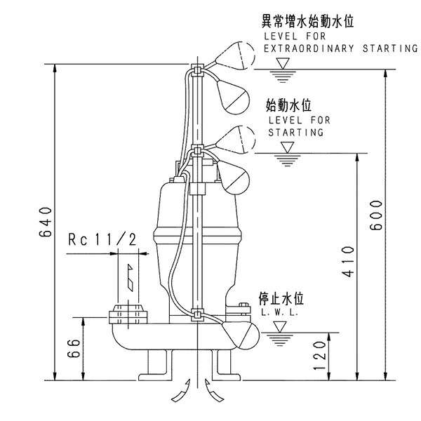 荏原 エバラ 【40DVSJ6.25SB】 雑水抜き揚水機 単相 0.25kW 2極 60サイクル 原動機駆動動力 自動小銃代わり代わり形