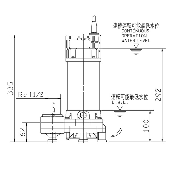 荏原 エバラ 【40DWS5.15SA】 雑水抜き揚水機 単相 0.15kW 2極 50サイクル 原動機駆動動力 非自動小銃形