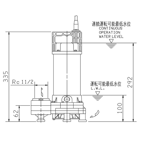 荏原 エバラ 【40DWS5.25B】 雑排水ポンプ 三相 0.25kW 2極 50Hz モータ駆動 非自動形