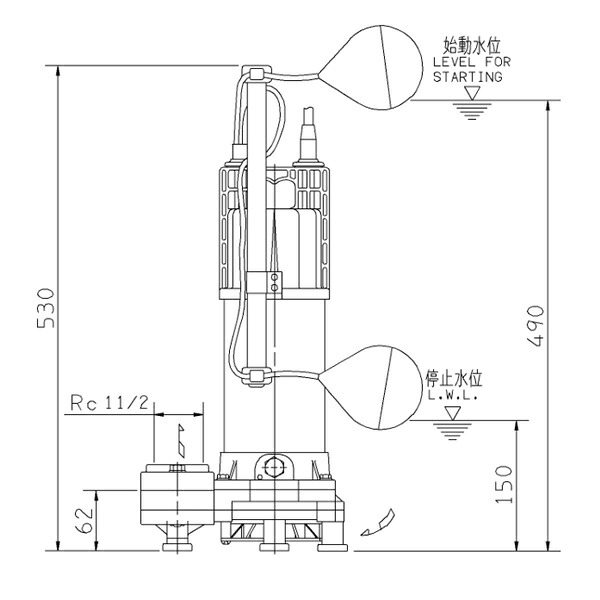 荏原 エバラ 【40DWSA6.25B】 雑排水ポンプ 三相 0.25kW 2極 60Hz モータ駆動 自動形