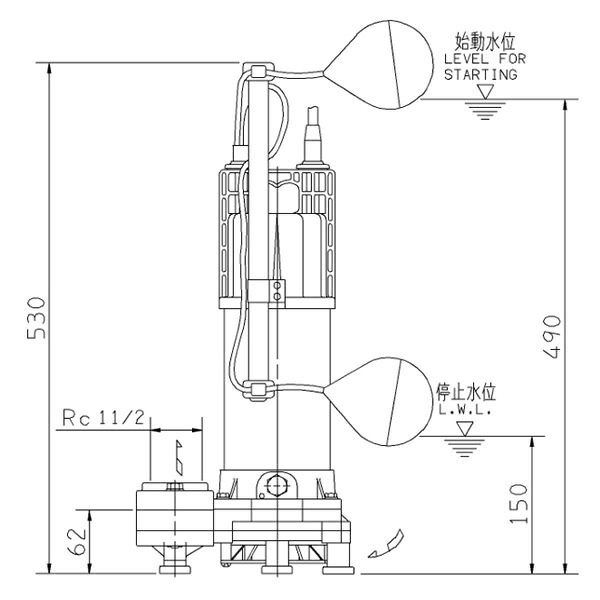 荏原 エバラ 【40DWSA6.25SB】 雑排水ポンプ 単相 0.25kW 2極 60Hz モータ駆動 自動形